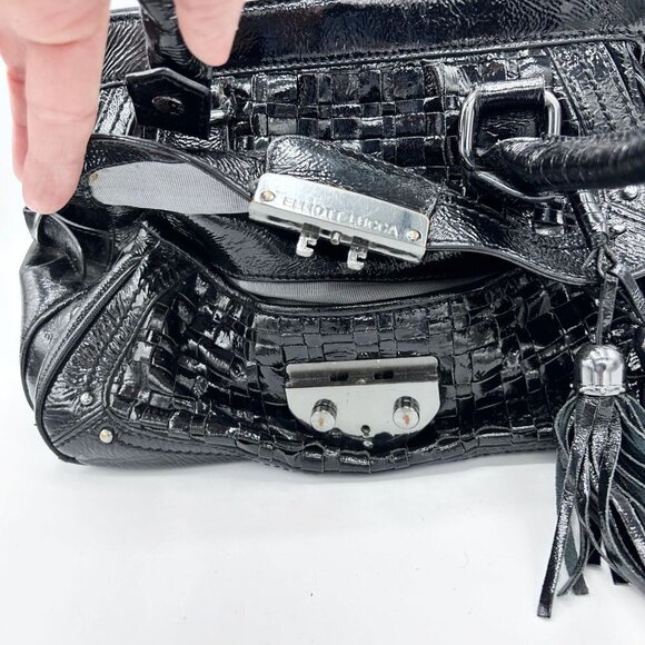 ELLIOTT LUCCA BLACK LEATHER PURSE BAG W/ TASSELS - Picture 4 of 12